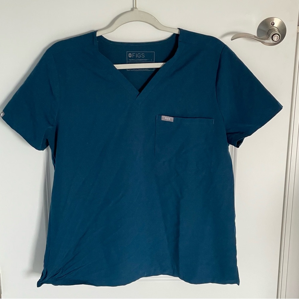 Figs Women's Blue Scrub with Orange Drawstring - Picture 2 of 16